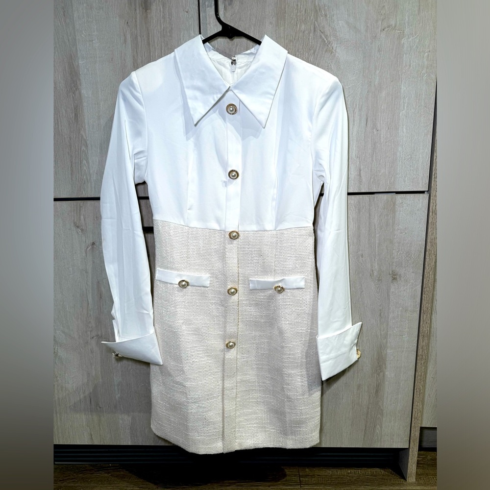 White and cream dress. No brand.